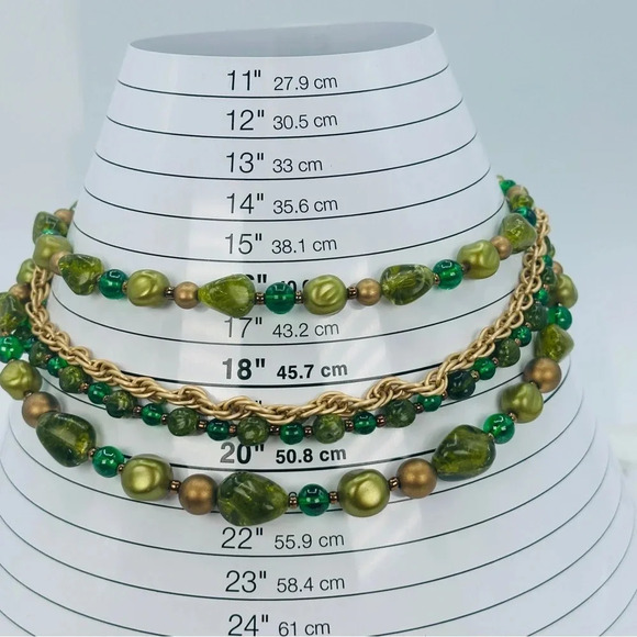 Vintage W. Germany Necklace Green Gold Beaded Multi Strand Graduated Sig… - Picture 8 of 11